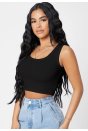 Kadın Siyah Kare Yaka Crop Top Bluz