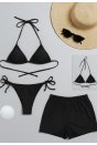 Kadın 3'lü Set Siyah Şortlu ve Yandan Bağlamalı Bikini Mayo Takımı