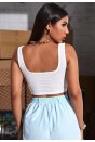 Kadın Beyaz Kalın Askılı Crop Top Büstiyer