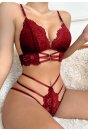 Kadın Bordo Dantel Cut-Out Detaylı Şık Sütyen ve Külot Takımı