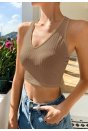 Kadın Kahverengi Racer Sırt Crop Top Bluz