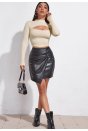 Kadın Ekru Göğüs Dekolteli Uzun Kollu Cut Out Crop Top Bluz