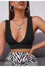 Kadın Siyah Derin V Yaka Ve Sırt Dekolteli Askılı Crop Top Bluz