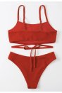 Kadın Kırmızı Çapraz Bağlama Detaylı Yüksek Bel Bikini Takımı