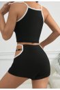 Kadın Siyah Beyaz Şortlu Cut-Out Detaylı Gecelik Takımı