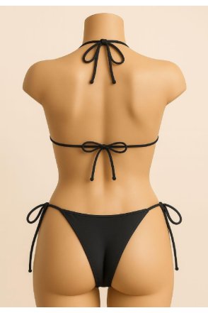 Kadın Siyah Yandan ve Boyundan Bağlamalı Bikini Mayo Takımı