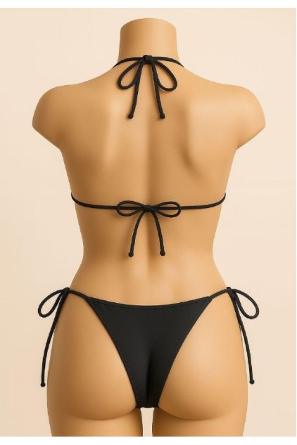 Kadın Siyah Yandan ve Boyundan Bağlamalı Bikini Mayo Takımı
