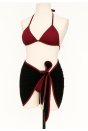 Kadın Bordo Siyah Pareolu Yandan ve Boyundan Bağlamalı 3'lü Bikini Takımı