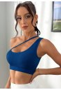 Kadın Mavi Tek Omuzlu Çapraz Askılı Crop Top Büstiyer