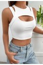 Kadın Beyaz Kalın Askılı Cut Out Dekolteli Crop Top Bluz