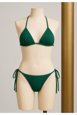 Kadın Yeşil Yandan ve Boyundan Bağlamalı Bikini Mayo Takımı