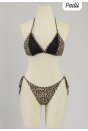Kadın Siyah ve Leopar Detaylı Yandan Bağlamalı Bikini Takımı