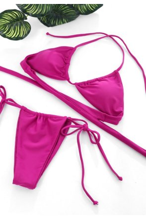 Kadın Fuşya Yandan Bağlamalı Tangalı Üçgen Bikini Mayo Takımı