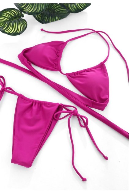 Kadın Fuşya Yandan Bağlamalı Tangalı Üçgen Bikini Mayo Takımı