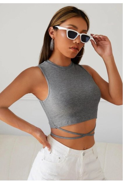 Kadın Gri Çapraz Bağlamalı Crop Top Büstiyer