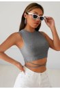 Kadın Gri Çapraz Bağlamalı Crop Top Büstiyer