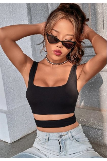 Kadın Siyah Göbek Dekolteli Crop Top Bluz