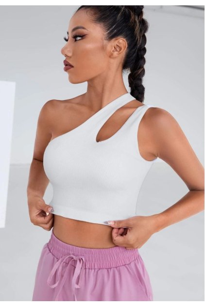 Kadın Beyaz Tek Omuz Cut Out Detaylı Crop Top Bluz