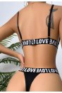 Kadın Siyah Love Yazı Detaylı Harness İç Çamaşır Takımı