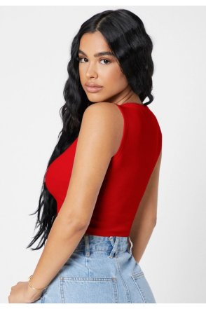 Kadın Kırmızı Kare Yaka Crop Top Bluz