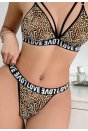 Kadın Leopar Desenli Love Yazı Detaylı Harness İç Çamaşır Takımı