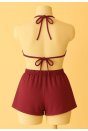 Kadın Bordo Şortlu Belden ve Boyundan Bağlamalı Bikini Takımı