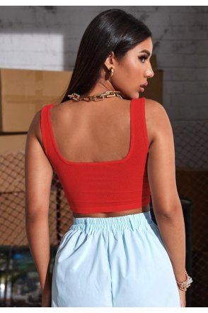 Kadın Kırmızı Kalın Askılı Crop Top Büstiyer