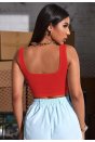 Kadın Kırmızı Kalın Askılı Crop Top Büstiyer