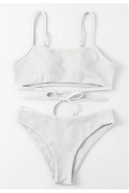 Kadın Beyaz Çapraz Bağlama Detaylı Yüksek Bel Bikini Takımı