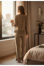 Kadın Uzun Kollu Leopar Desenli Fiyonklu Ev Giyim Pijama Takımı