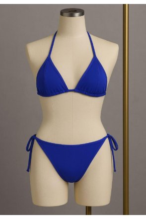 Kadın Mavi Yandan ve Boyundan Bağlamalı Bikini Mayo Takımı