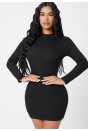 Kadın Siyah Kaşkorse Balıkçı Yaka Uzun Kollu Bodycon Mini Elbise