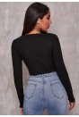 Kadın Siyah Uzun Kollu Büzdürme Bağcık Detaylı Crop Top Bluz