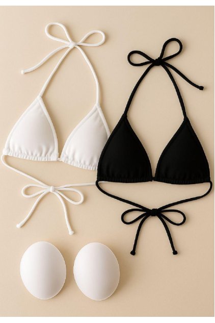 Kadın Siyah ve Beyaz Minimal Kesim Üçgen Bikini Üstü