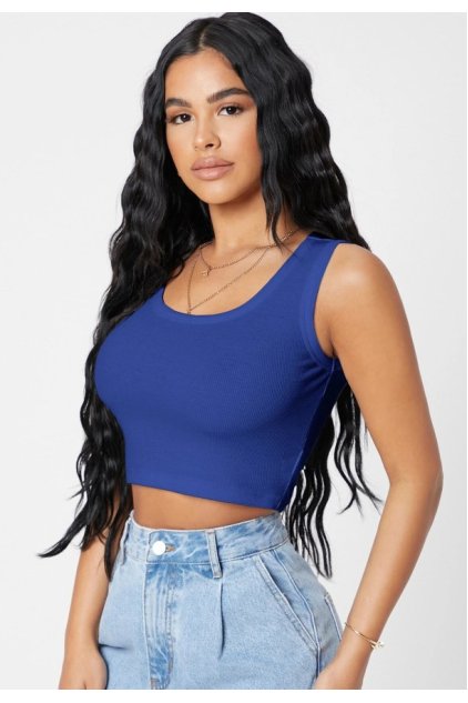 Kadın Lacivert Kare Yaka Crop Top Bluz